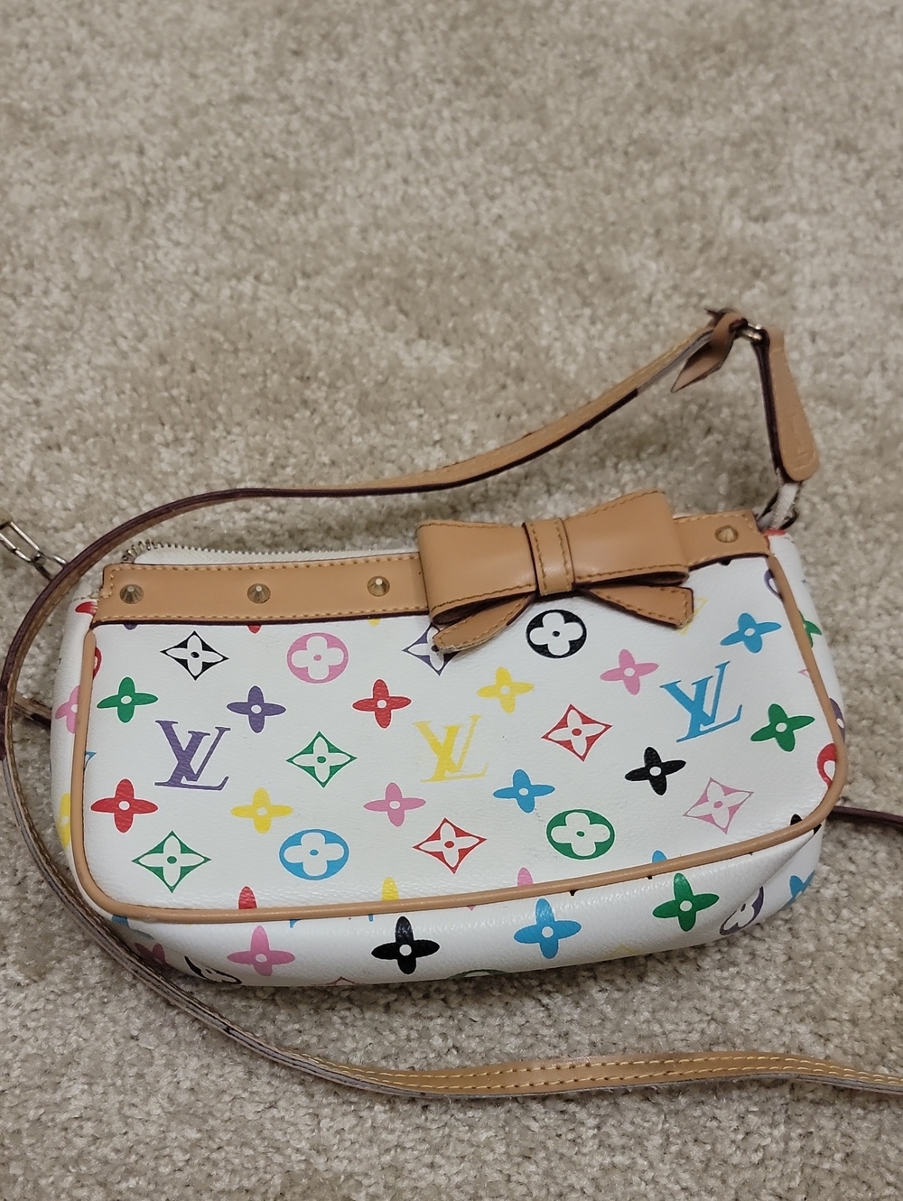 Louis Vuitton White Multicolor Monogram Bow Crossbody Bag